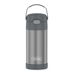 THERMOS FUNTAINER front view showing grey bottle and compact design for easy carrying