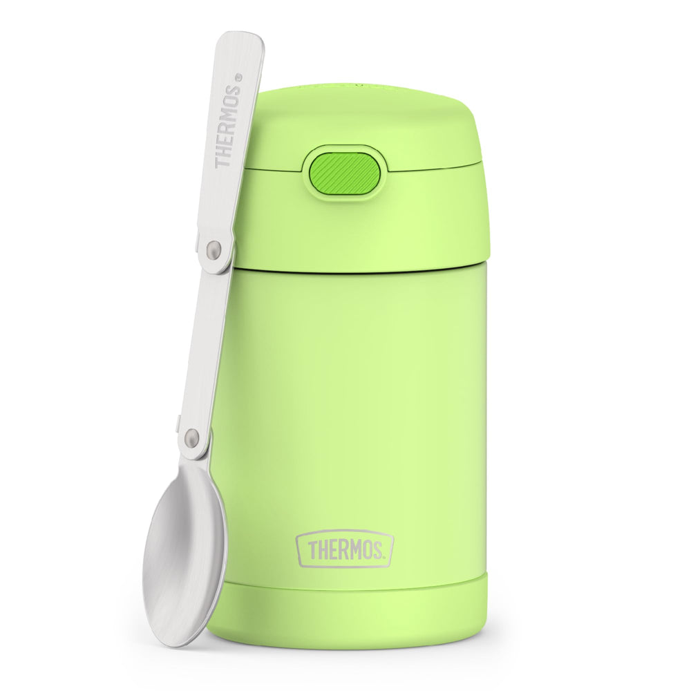 THERMOS FUNTAINER front view showing neon lime color and compact design benefit