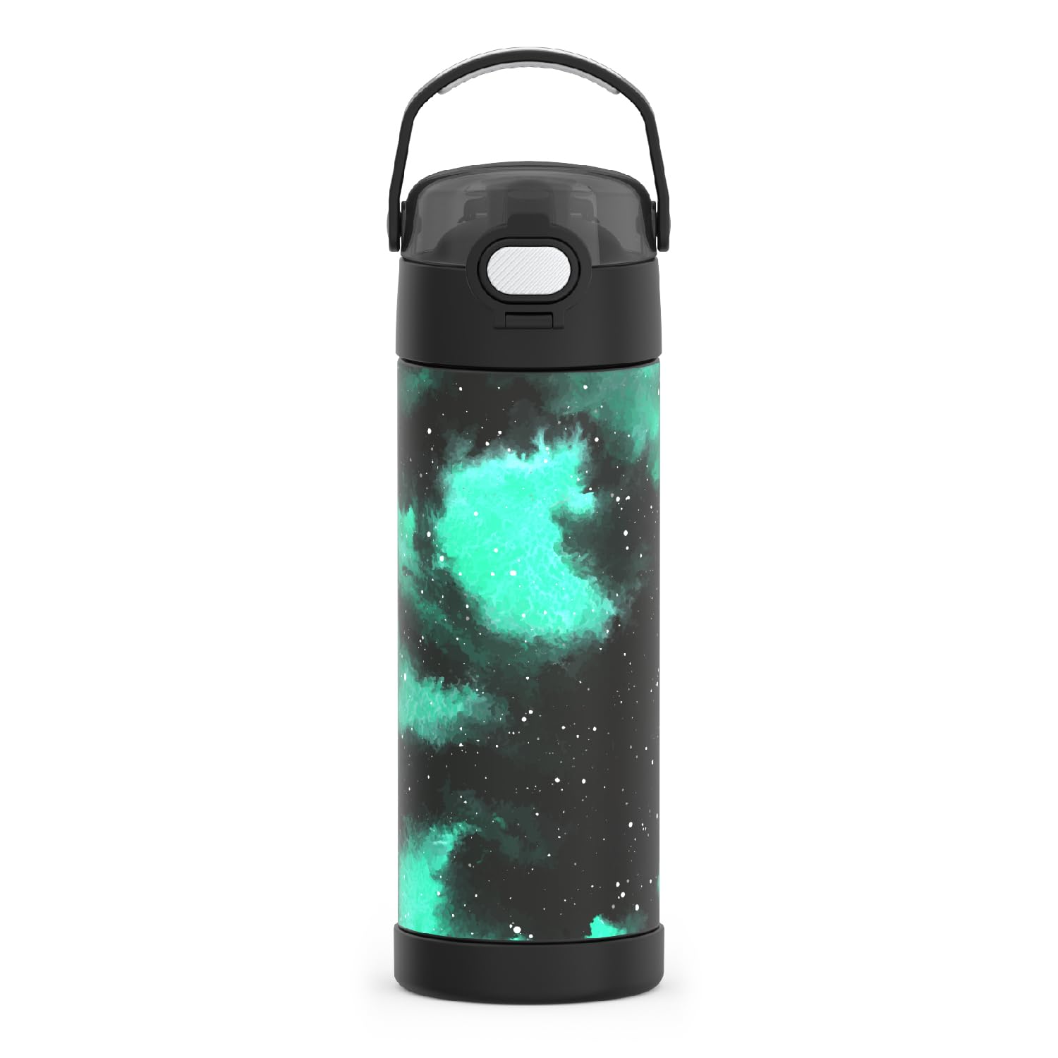 THERMOS FUNtainer front view showing galaxy green finish and compact size for easy carrying