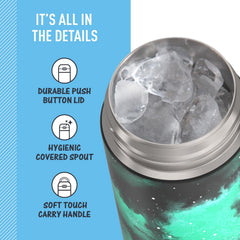 THERMOS FUNtainer sitting in a car cup holder demonstrating travel-friendly fit
