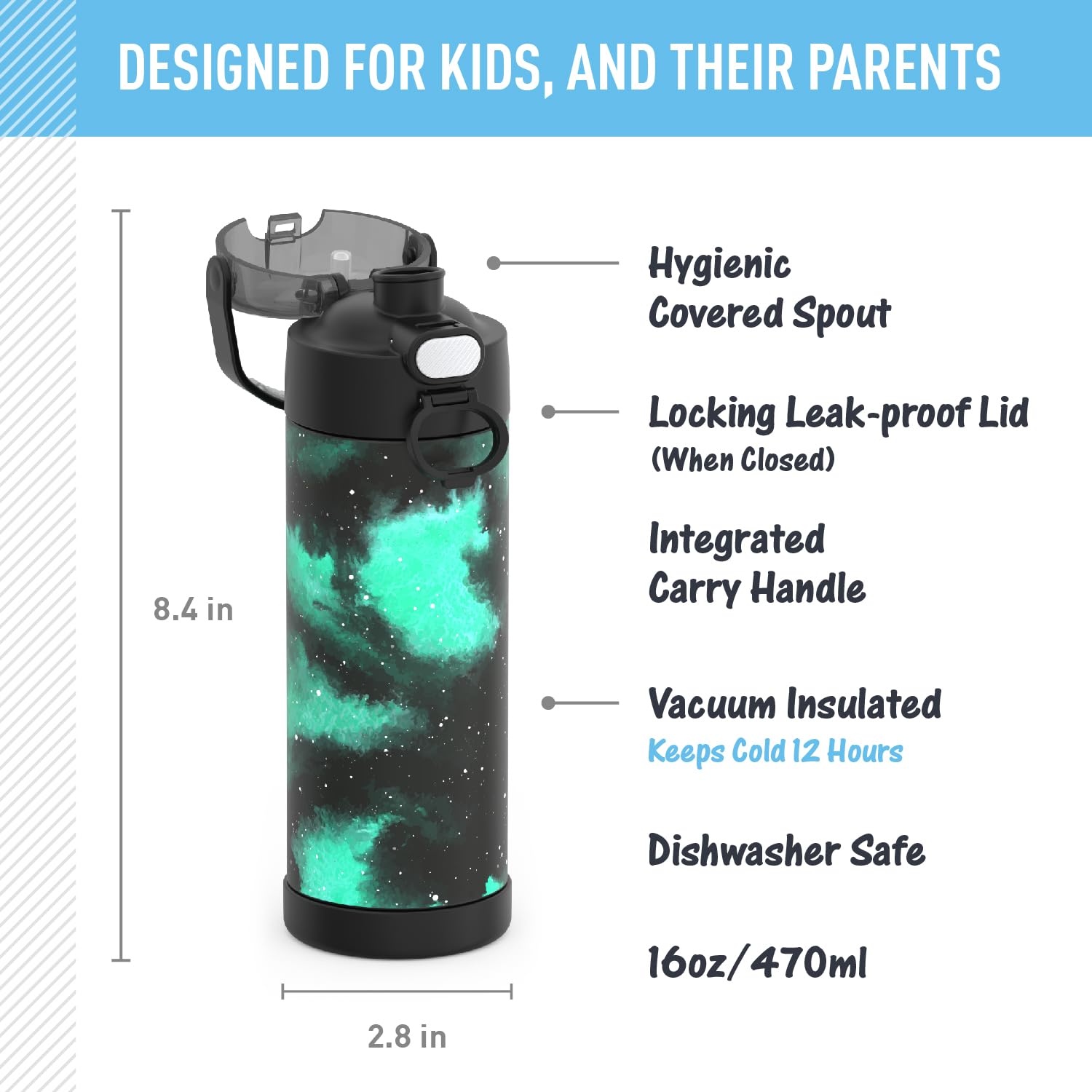 THERMOS FUNtainer close-up of covered spout highlighting hygienic protection and quick access