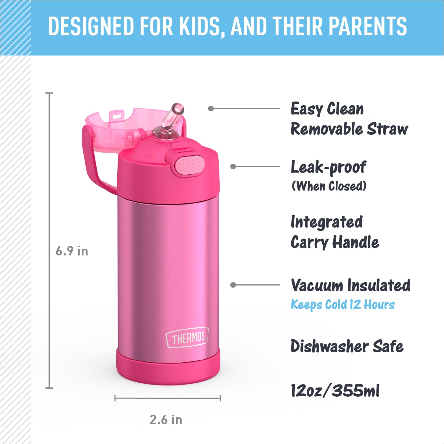 THERMOS FUNTAINER soft-touch handle close-up for comfortable kid-friendly grip