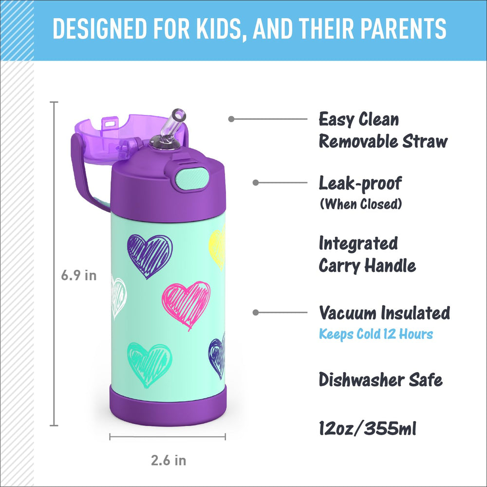 THERMOS FUNTAINER push-button lid detail enabling one-handed opening for children