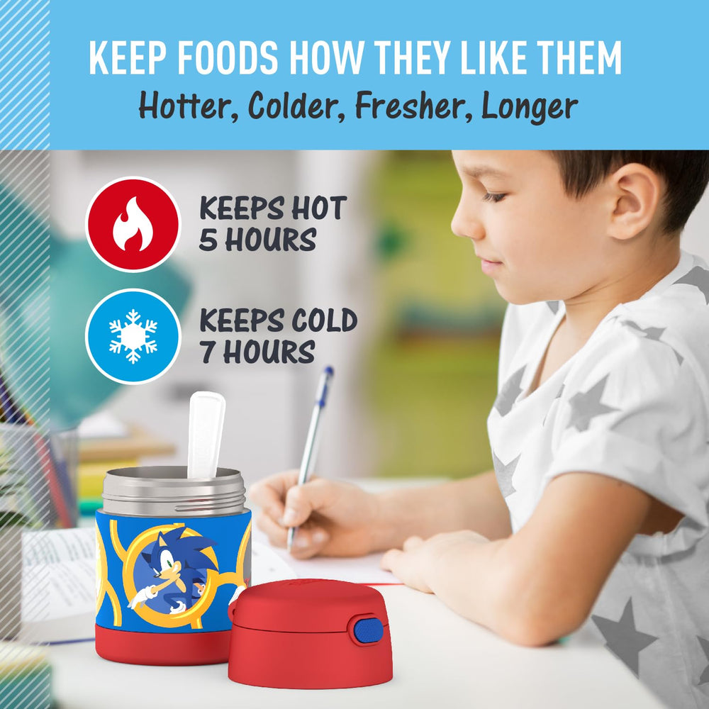 THERMOS FUNTAINER placed in a child’s lunchbox showing leak-control benefit