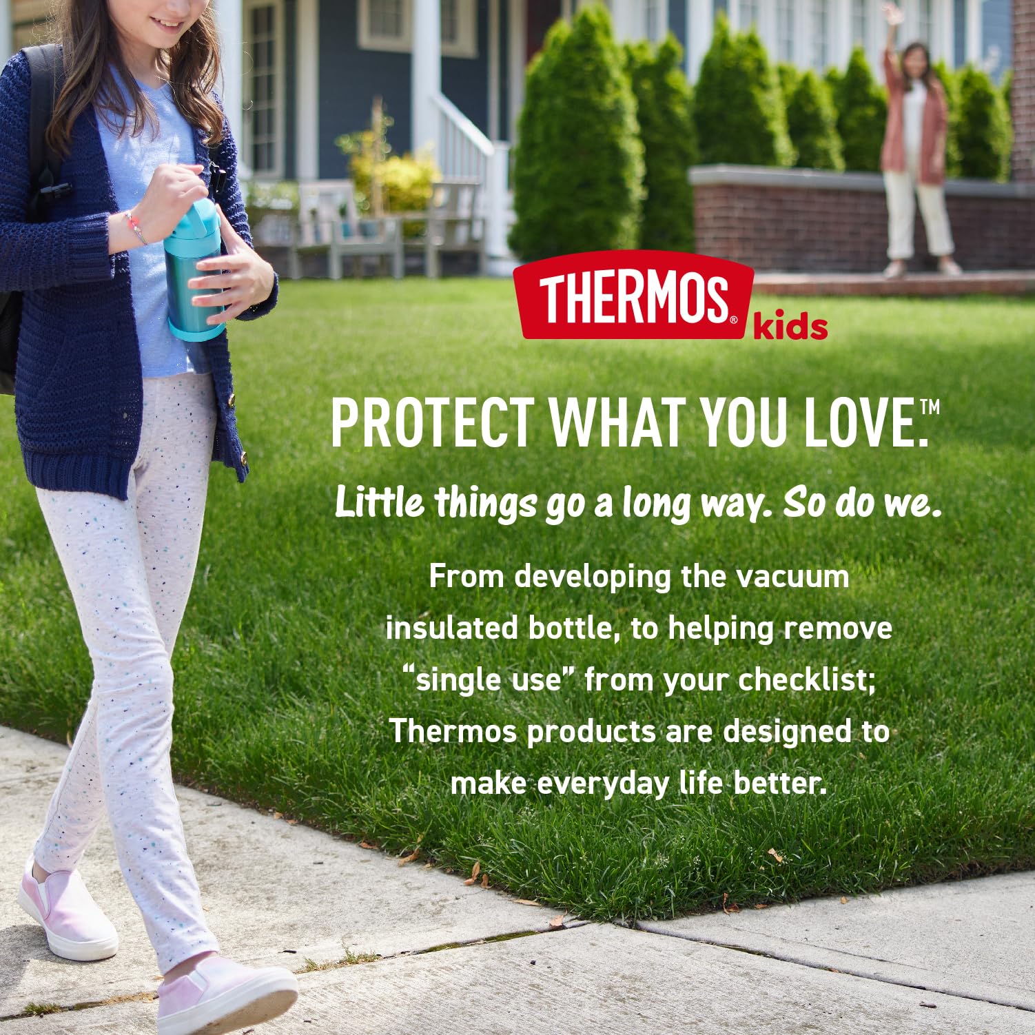 THERMOS FUNtainer being used by child outdoors to keep drinks cold and handy