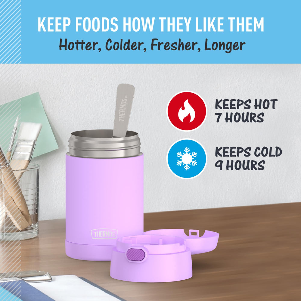 THERMOS FUNTAINER neon purple interior close-up highlighting stainless-steel finish for durability