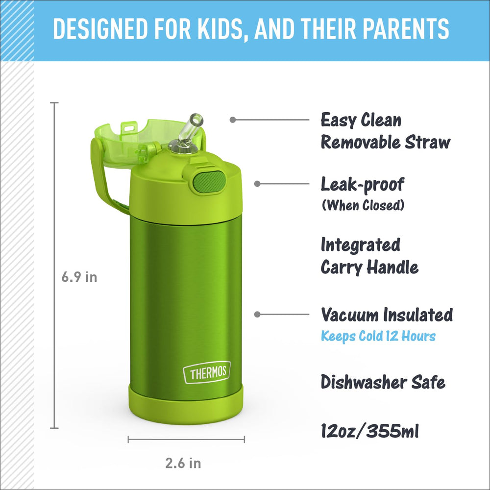 THERMOS push-button lid open displaying straw for easy one-handed use benefit