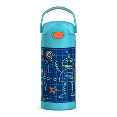 THERMOS FUNtainer front view showing Robot Doodles and compact size, easy identification