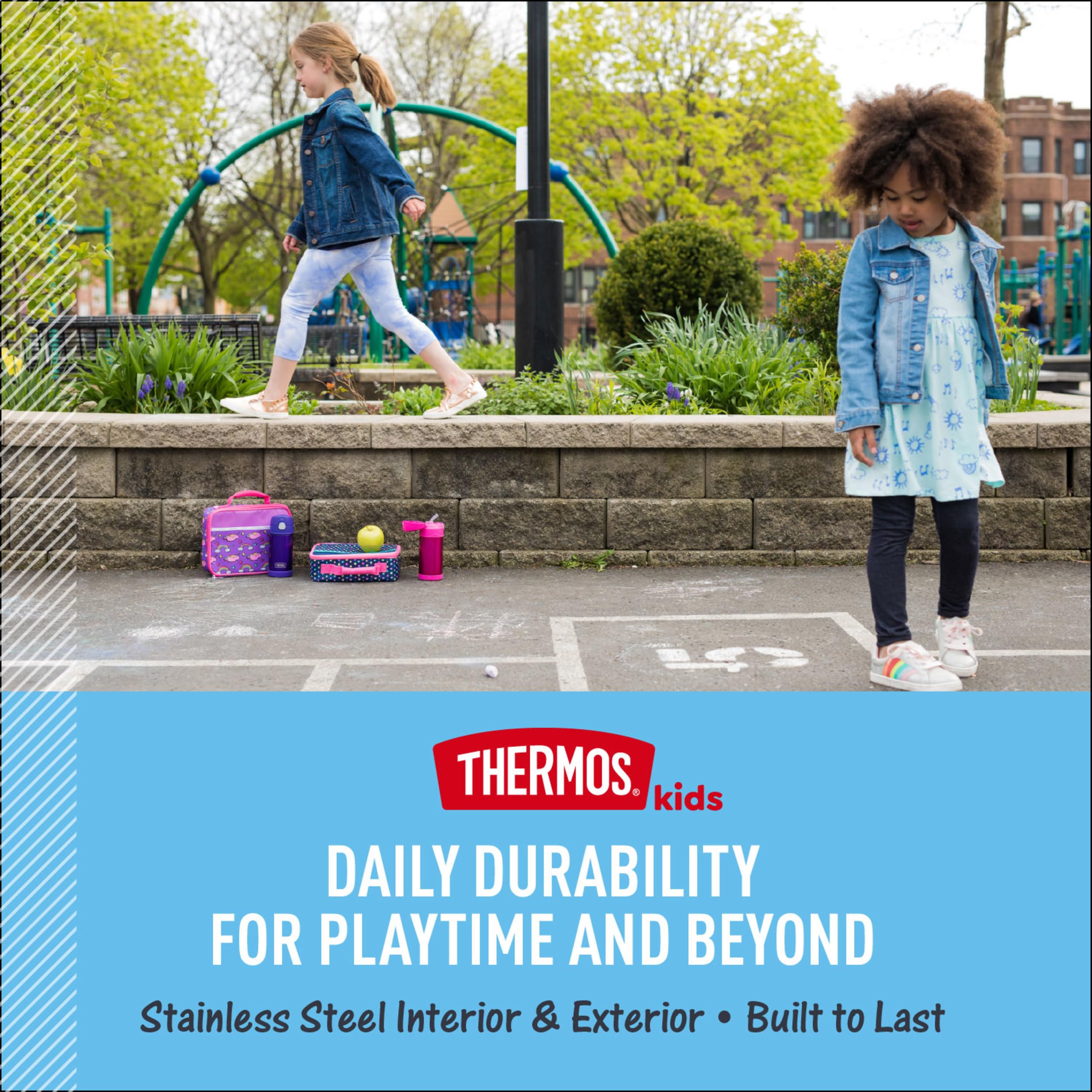 THERMOS FUNtainer side view highlighting integrated soft-touch handle for easy carrying