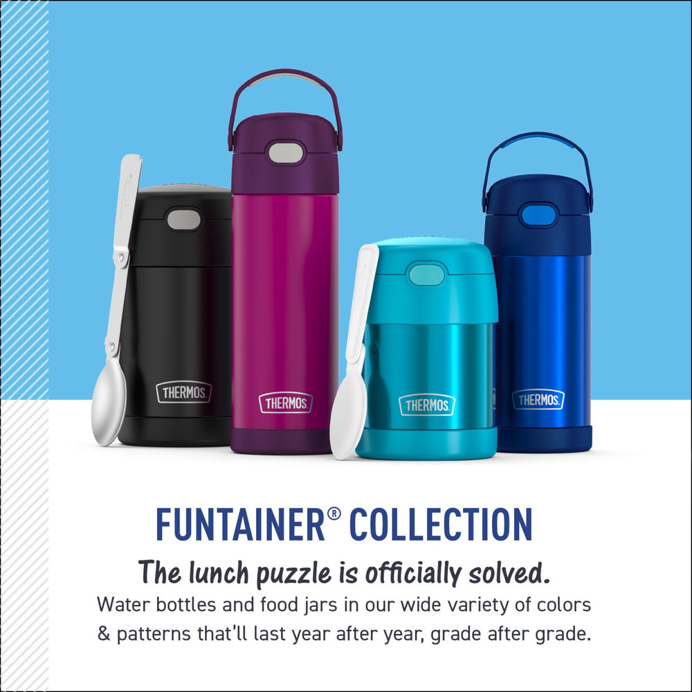 THERMOS FUNtainer close detail of sweat-proof exterior and stainless steel finish durability