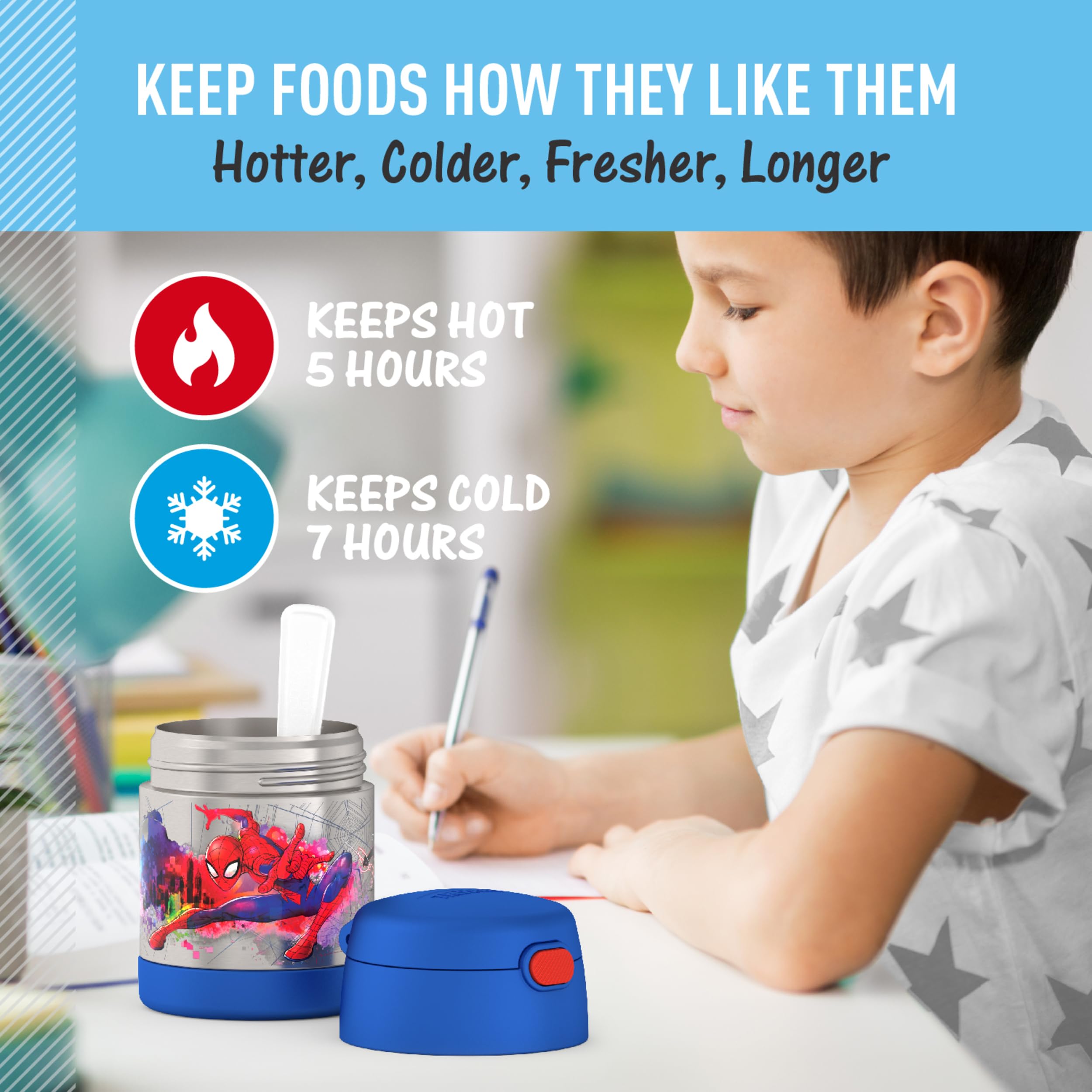THERMOS FUNtainer Spider-Man stainless steel interior highlighting insulation and durability