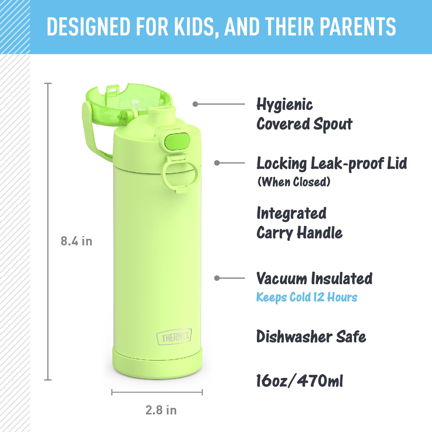 THERMOS FUNTAINER close-up of covered spout for hygienic sipping benefit