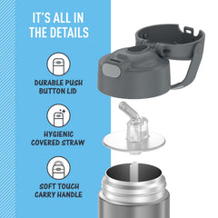 THERMOS FUNTAINER removable silicone straw shown apart for easy cleaning and hygiene