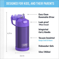 THERMOS FUNTAINER violet side profile highlighting slim shape that fits cup holders