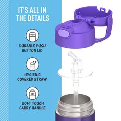 THERMOS FUNTAINER violet soft-touch handle close-up for comfortable kid carrying