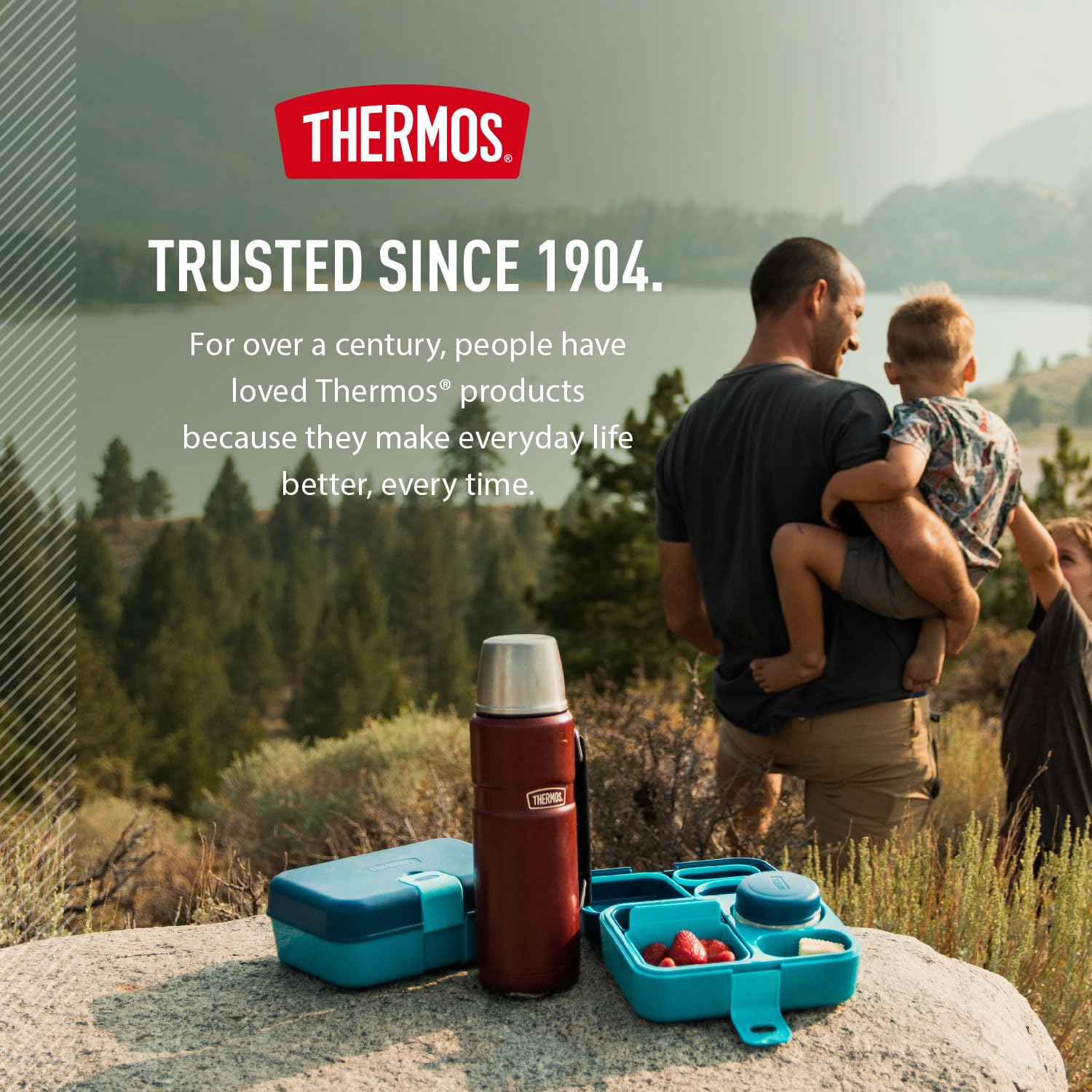 THERMOS in camping scene keeping beverages hot and accessible