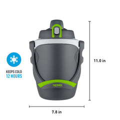 THERMOS lid and flip-up spout detail illustrating quick one-handed access benefit