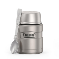 THERMOS front view matte steel food jar showing compact design and portability