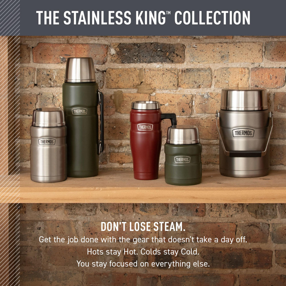 THERMOS stainless steel finish close-up showing durable scratch-resistant surface