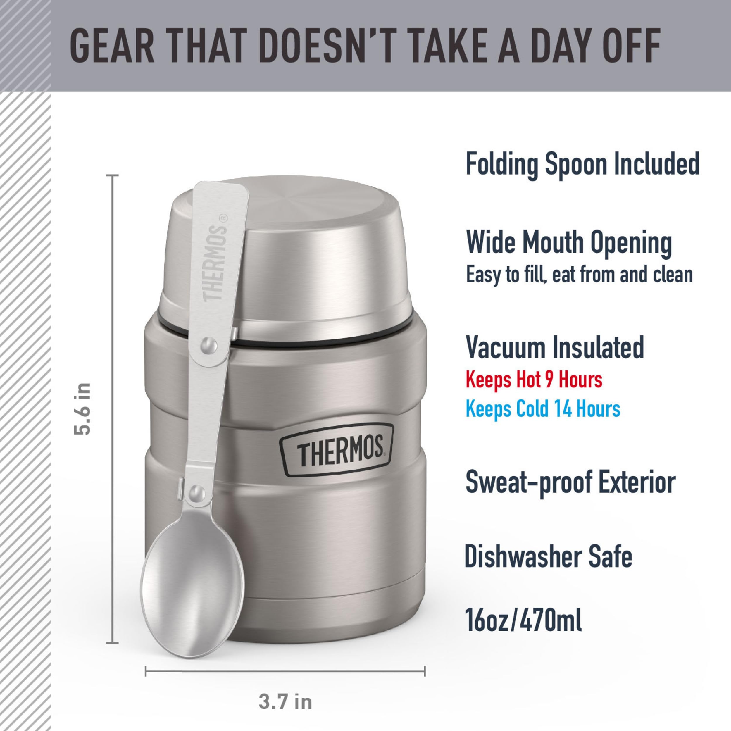 THERMOS wide mouth top view demonstrating easy filling and eating accessibility