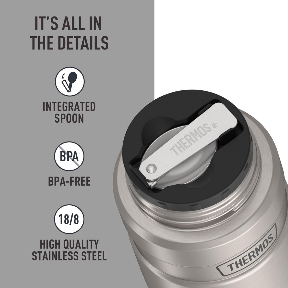 THERMOS open with hot soup inside showing temperature retention benefit