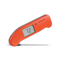 ThermoWorks Thermapen ONE front view shows cayenne red finish and quick readability