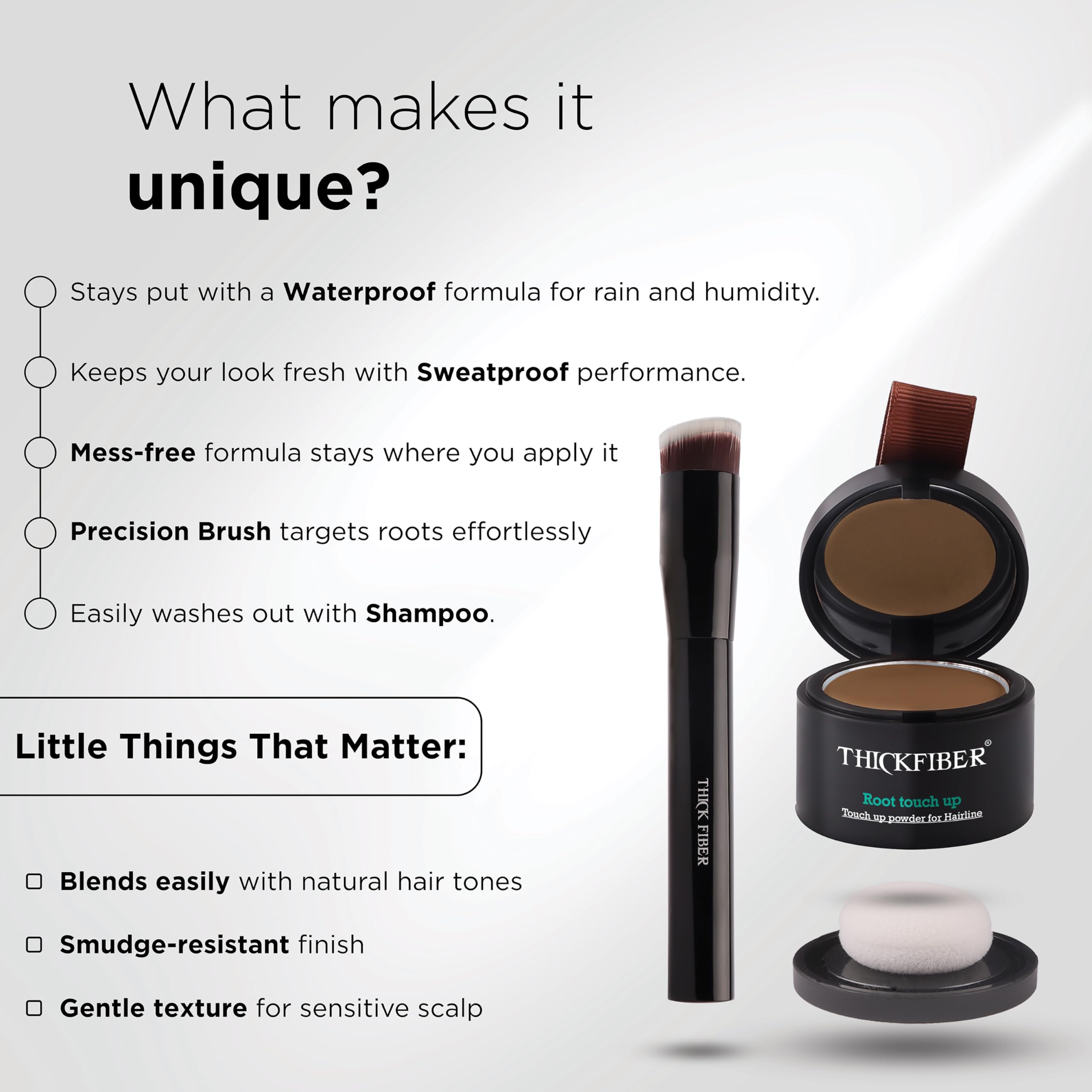 THICK FIBER lifestyle shot of woman applying powder for confidence boost