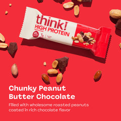 think! bar halved displaying roasted peanuts inside, hearty protein visible