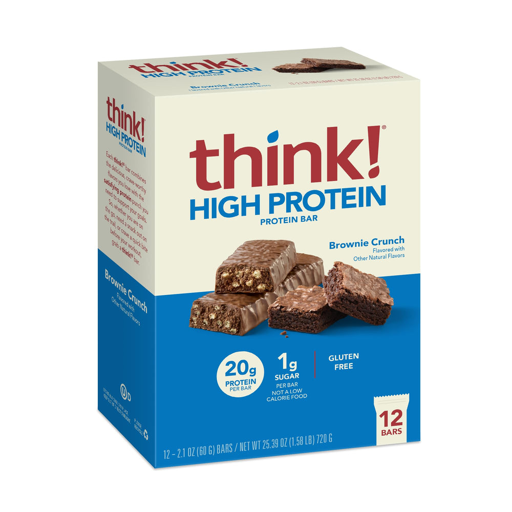 thinkThin front packaging showing 12-count box and nutrition highlights for convenience