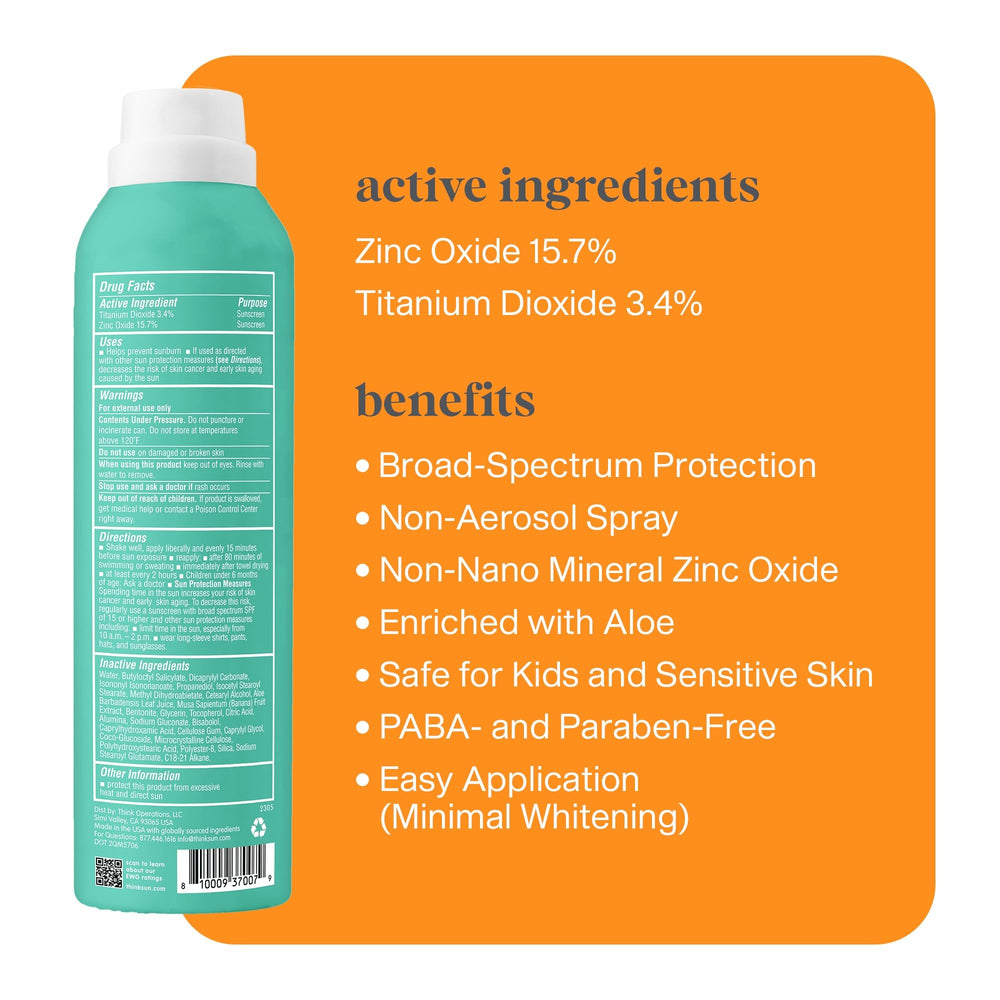 THINK thinkkids label close-up highlighting mineral zinc oxide and clean ingredients