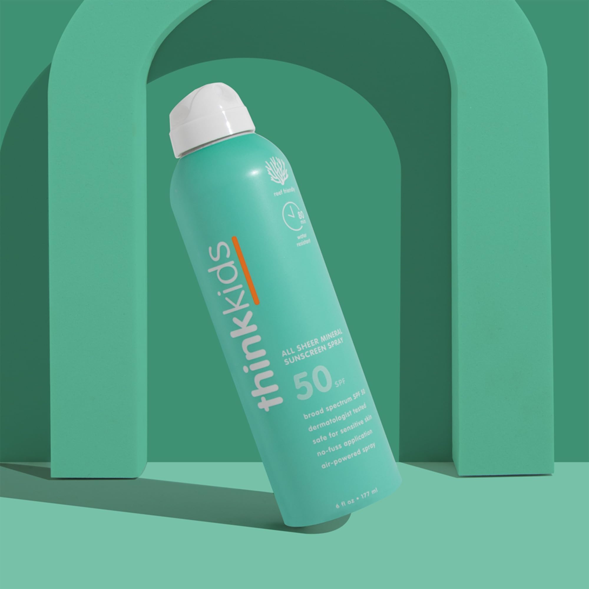 THINK thinkkids spray nozzle close-up demonstrating easy, non-greasy texture