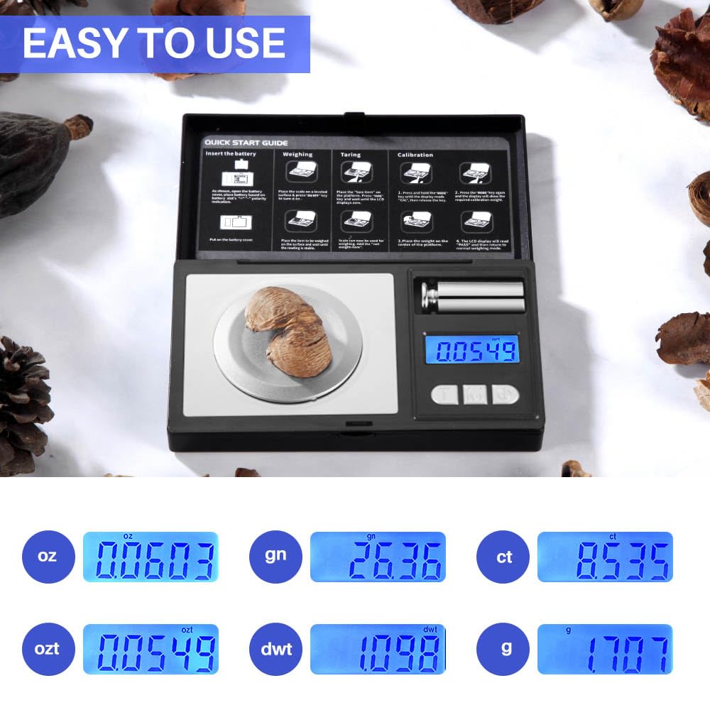 THINKSCALE weighing powder with scoop showing precise small‑quantity measurement