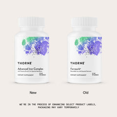 THORNE label detail showing iron bisglycinate and B vitamin listing