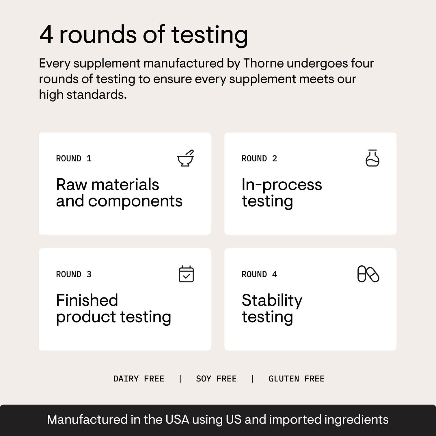 THORNE product with third-party certification seal indicating verified purity
