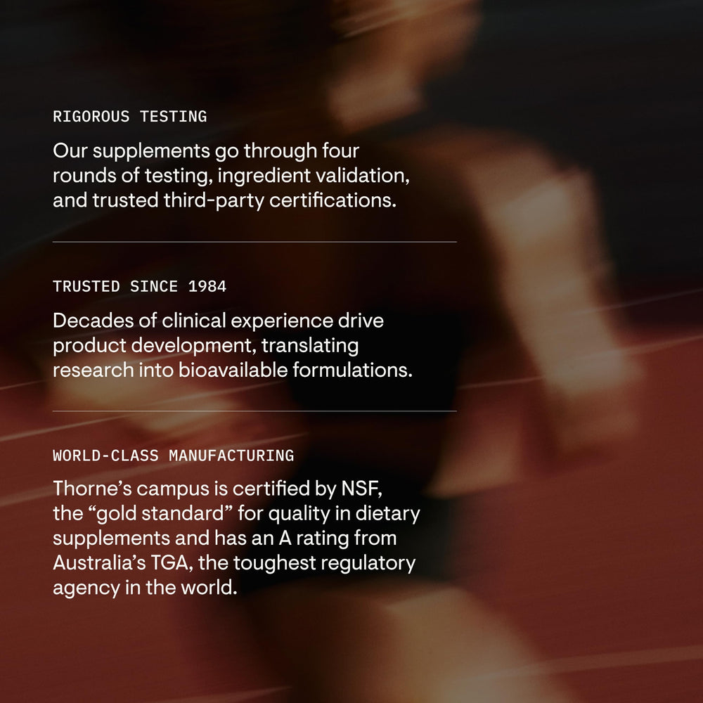 THORNE product label with NSF Certified for Sport seal showing tested safety