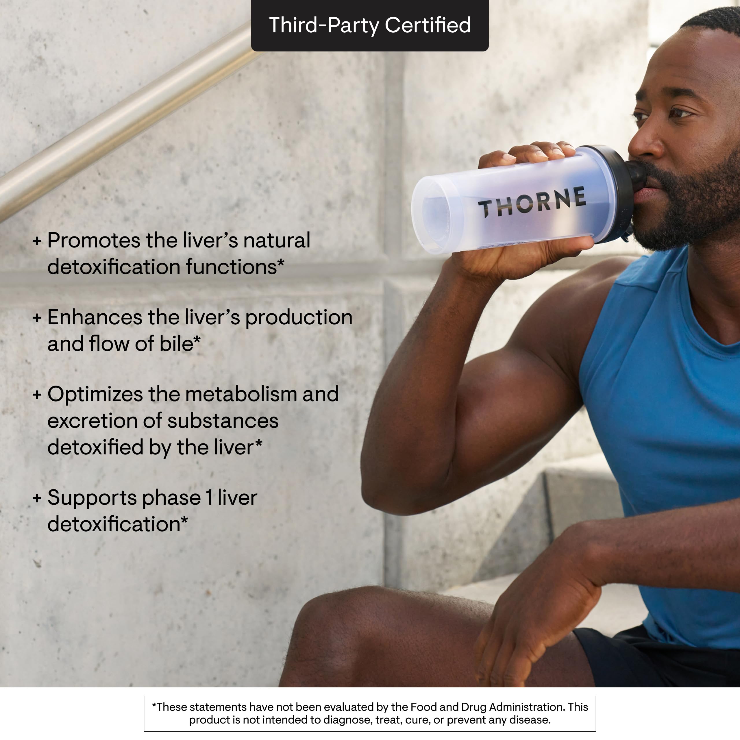 THORNE third-party certification seal close-up signaling verified purity
