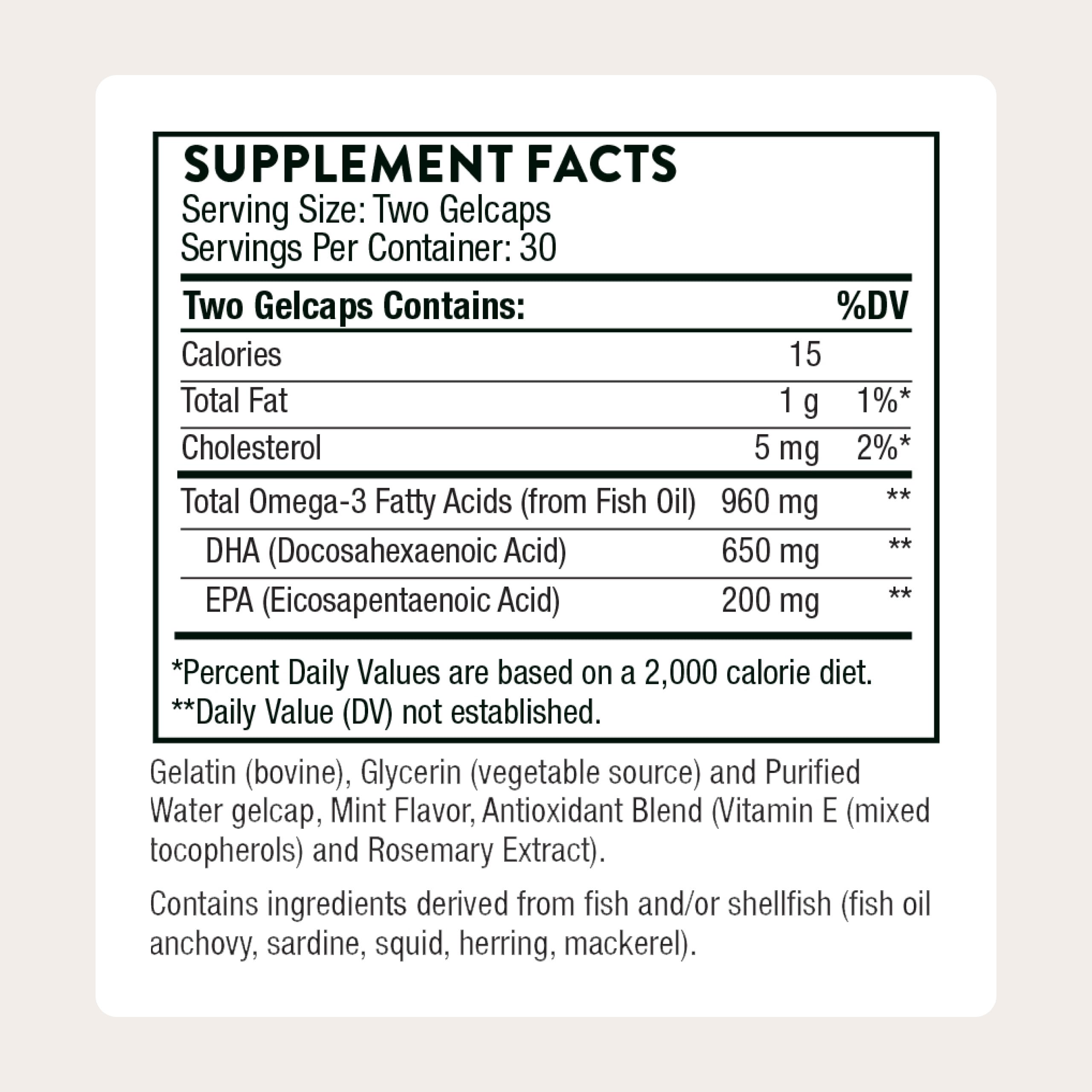 Close-up of THORNE prenatal DHA softgels showing smooth texture and easy swallowing