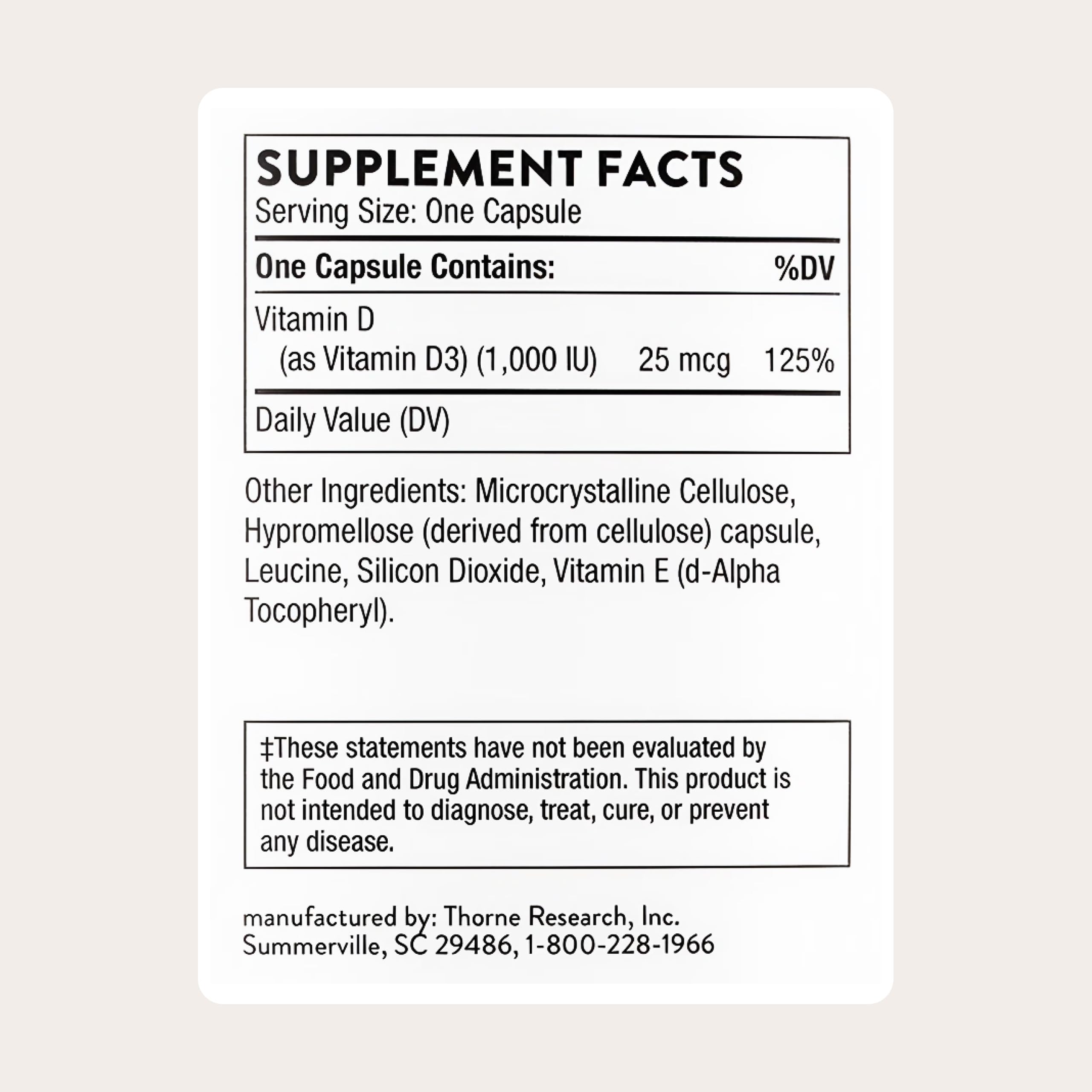 THORNE close-up of single capsule texture and easy-to-swallow design benefit