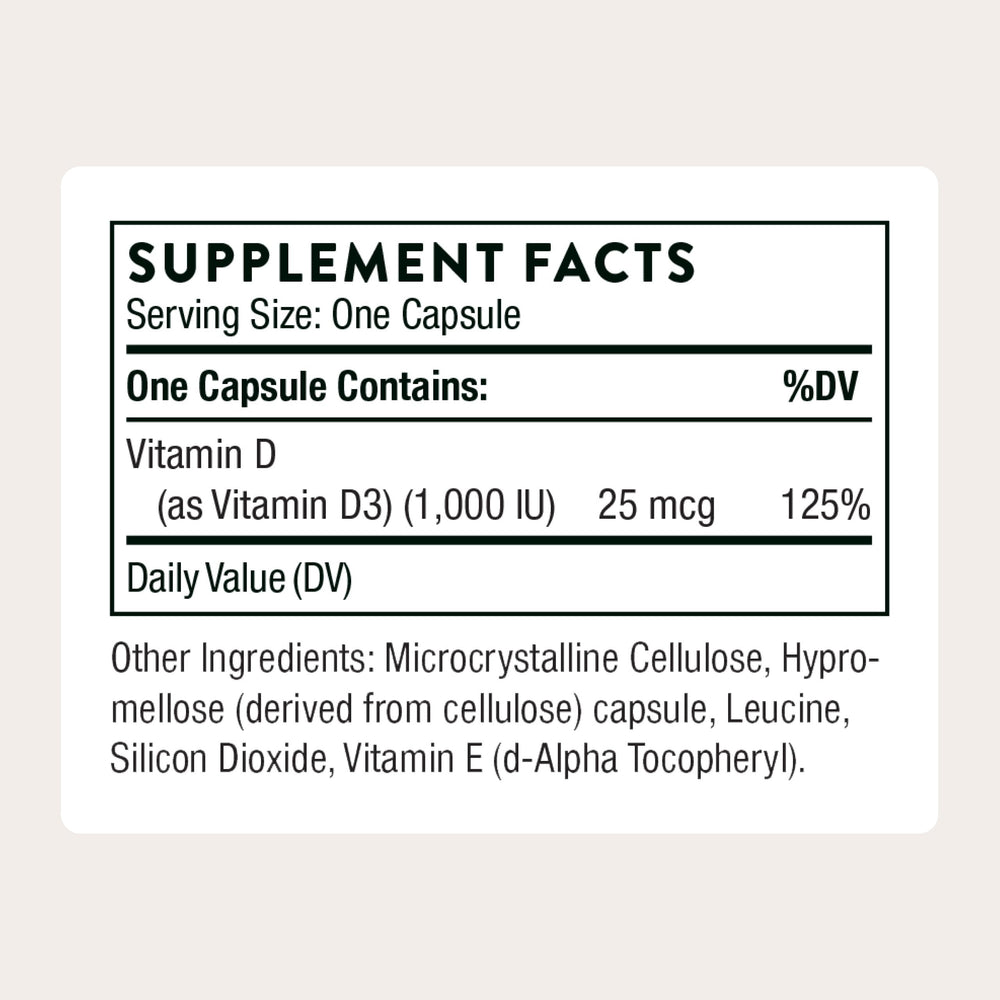 THORNE close-up of a single vitamin D3 softgel highlighting smooth texture for easy swallowing
