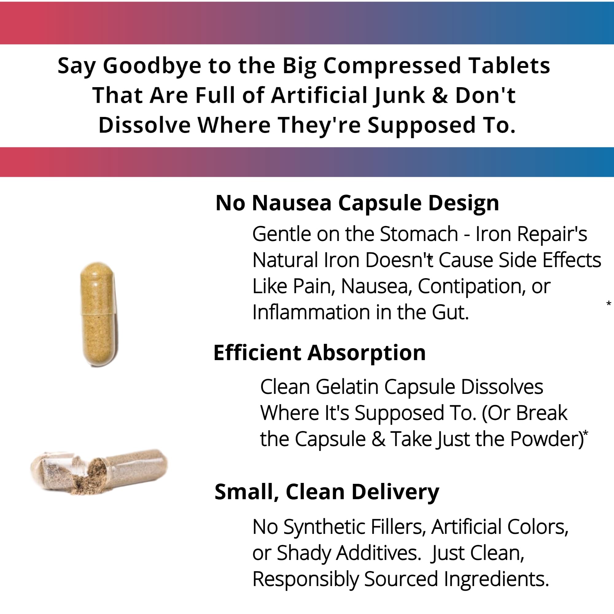 Three Arrows ingredient flatlay showing capsule, B-12 and folate visual benefit transparency
