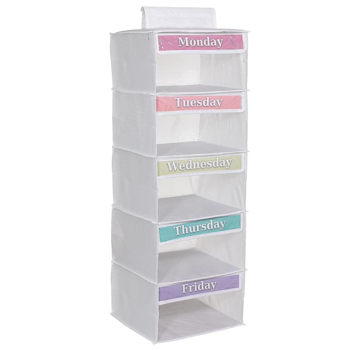 Three Sweet Peas Co front view showing five shelves and neat organization benefit