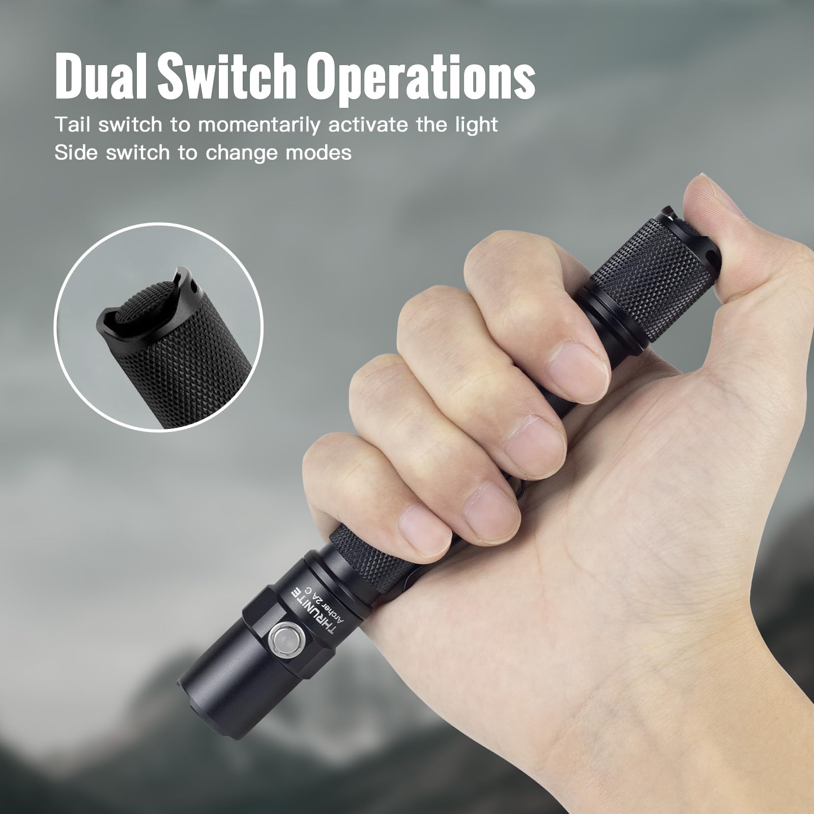 ThruNite Archer 2A C with AA batteries inserted showing reliable backup power option