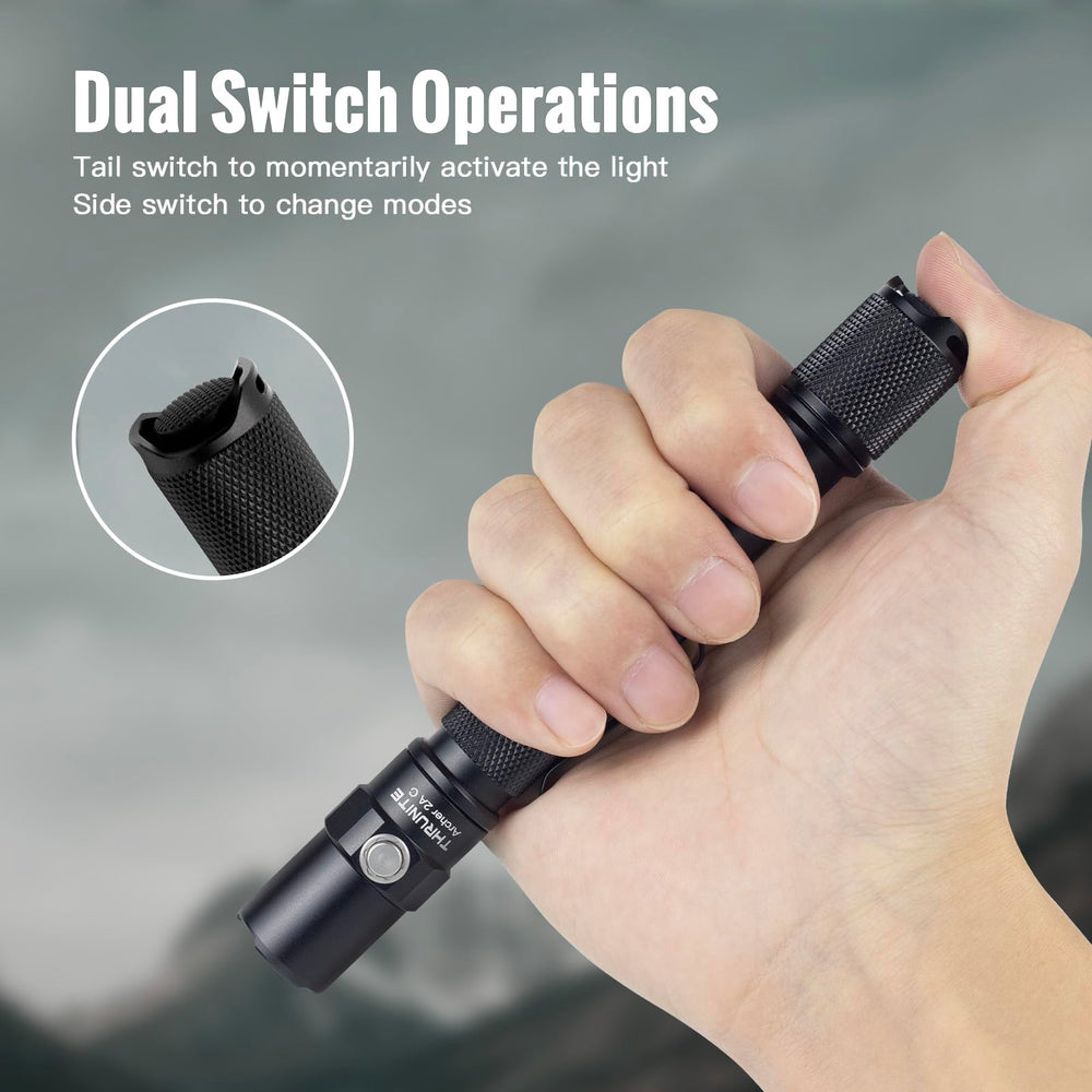 ThruNite Archer 2A C with AA batteries inserted showing reliable backup power option