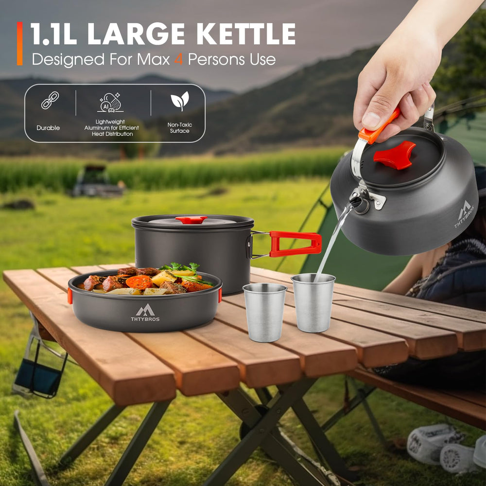 THTYBROS cookware in campfire scene showing portable outdoor meal prep