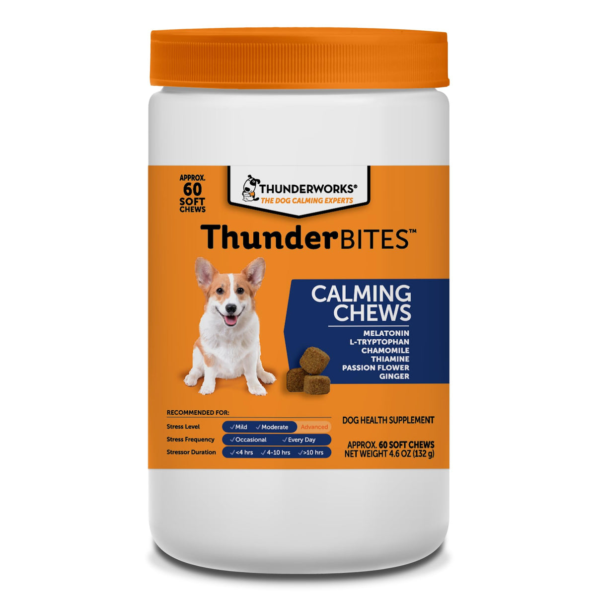 ThunderBites front packaging showing calm chews and clear label benefits