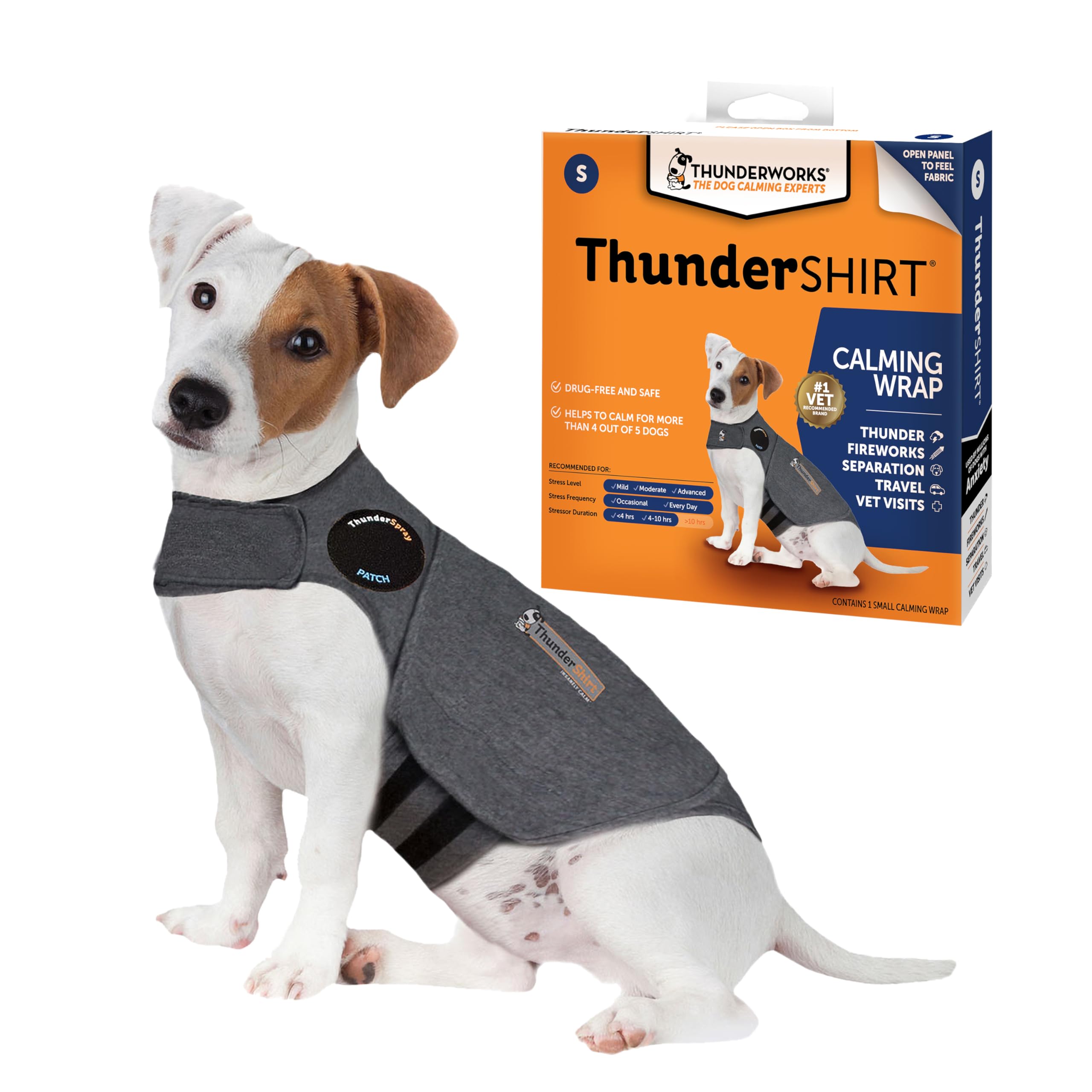Thundershirt front view small heather gray showing secure hug-like fit for calm