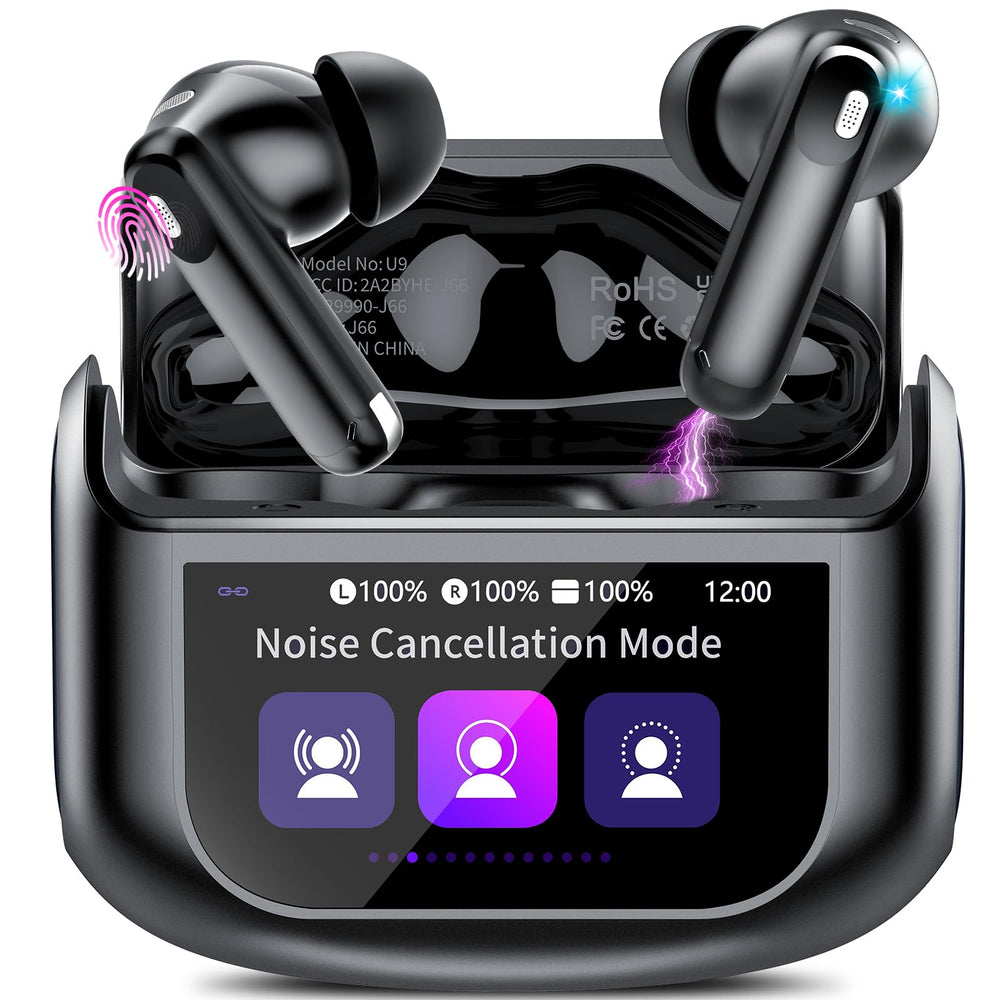 Thunelec front view of touch-screen case showing controls and battery