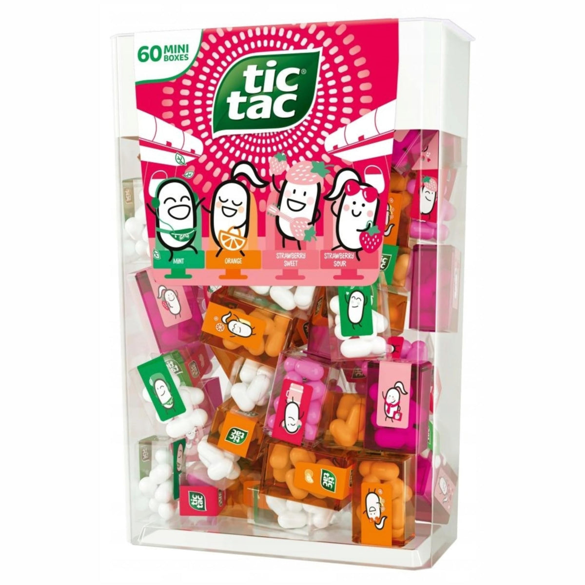 Tic Tac front packaging showing four-flavor assortment and share pack convenience
