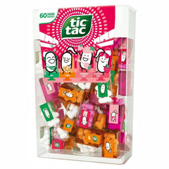 Tic Tac front packaging showing four-flavor assortment and share pack convenience
