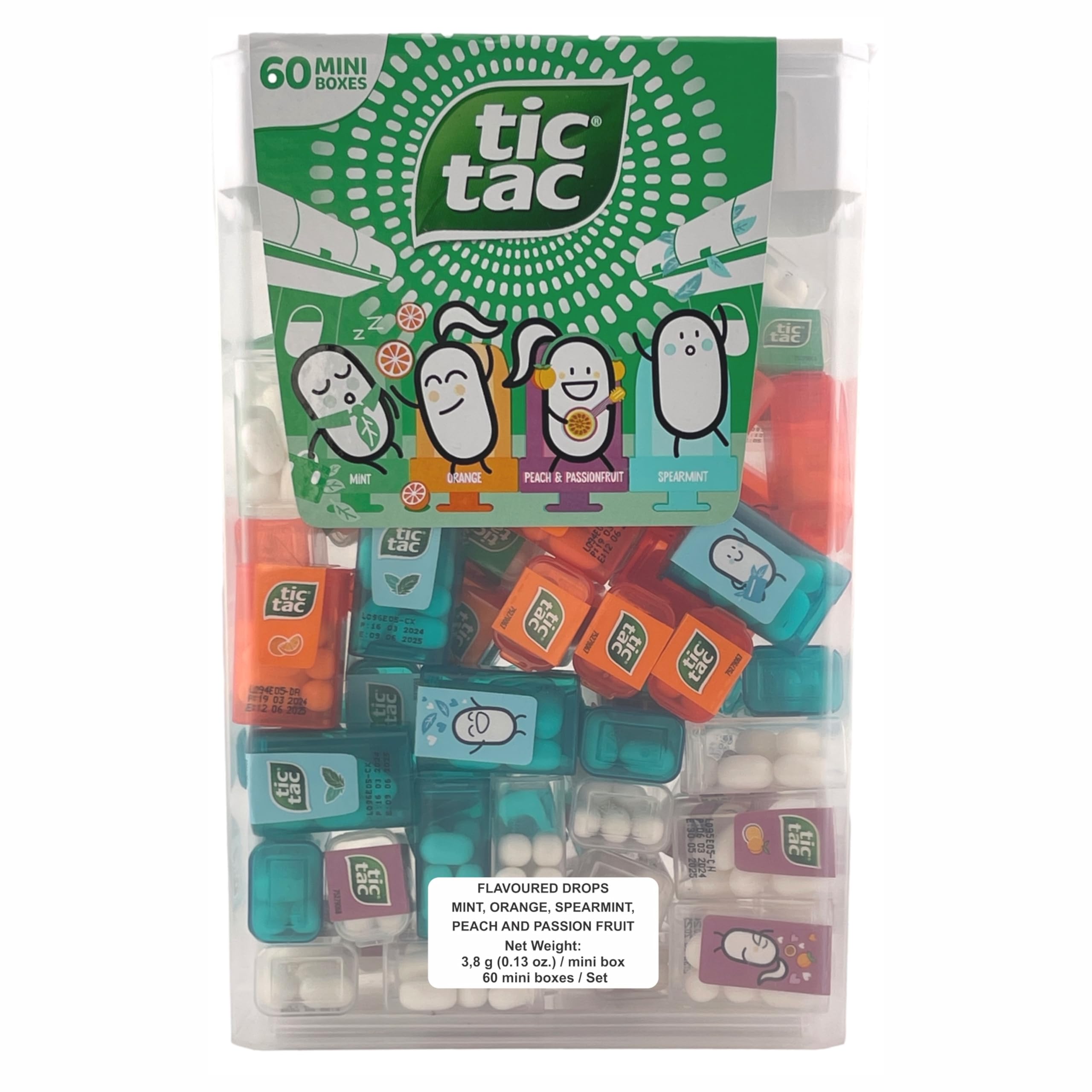 Tic Tac close-up of a single mini box showing texture and resealable lid benefit